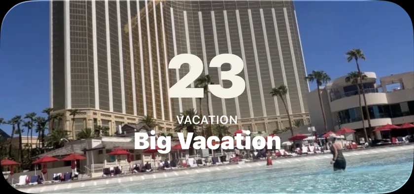 Medium Nigh widget: 23 days until Big Vacation, using a personal photo of a hotel pool.